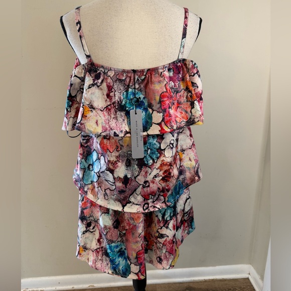 Black Halo Ruffled Tiered Mini Dress Multicolor Abstract Floral Print SZ XS - Picture 3 of 11